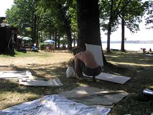 Účastníci workshopů na pláži Ostende